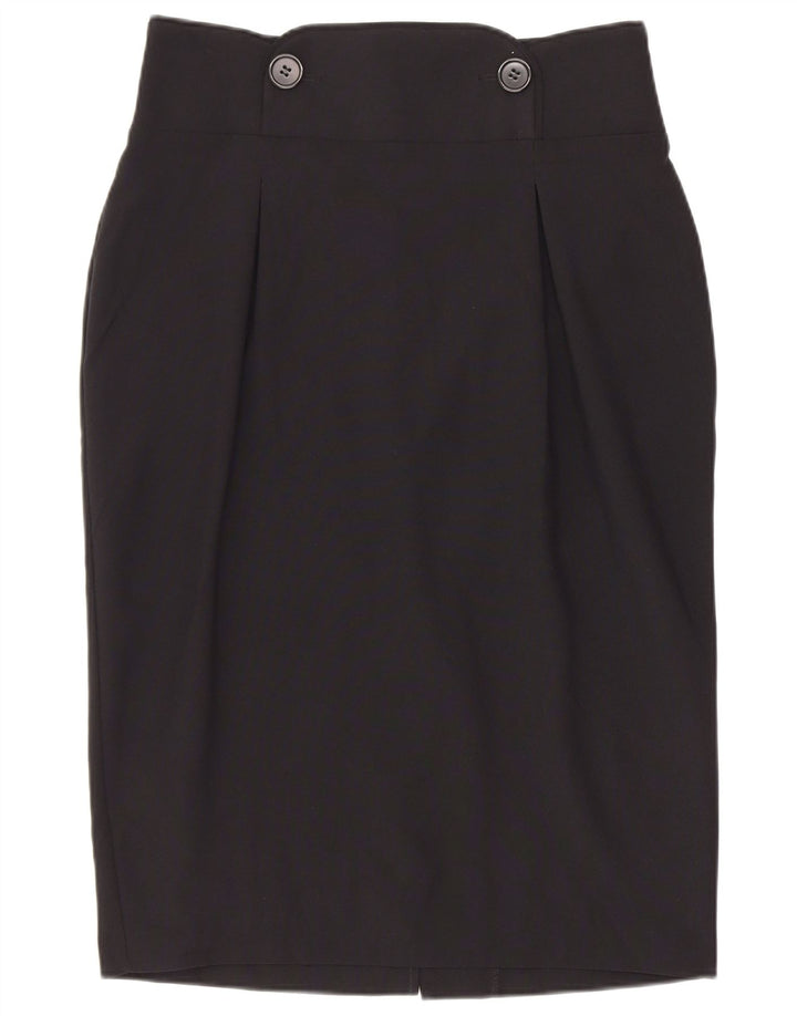 Saia lápis feminina Marks & Spencer Reino Unido 10 pequena W26 poliéster preto