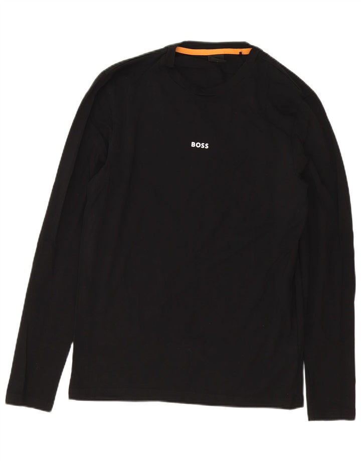 Hugo Boss Mens Top Manga Longa Pequeno Algodão Preto