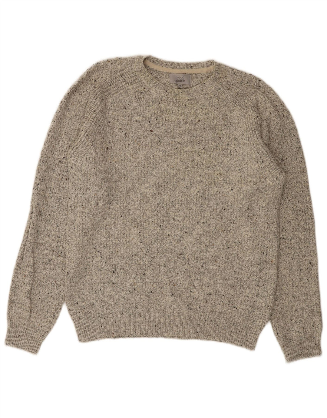 Suéter masculino Marks & Spencer com gola redonda, cinza médio manchado