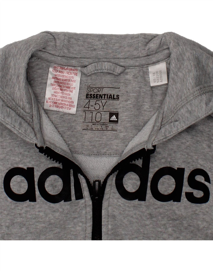 ADIDAS Boys Graphic Zip Hoodie Sweater 4-5 Years Grey Cotton Vintage Adidas and Second-Hand Adidas from Messina Hembry 
