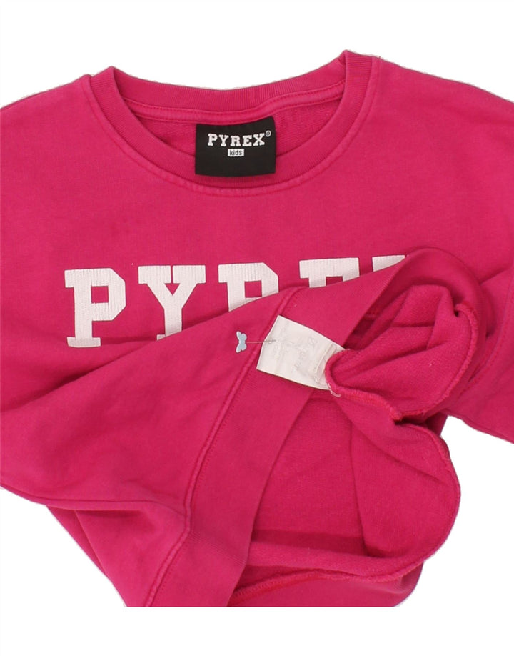 PYREX Girls Crop Graphic Sweatshirt Jumper 12-13 Years XL Pink Cotton Vintage Pyrex and Second-Hand Pyrex from Messina Hembry 