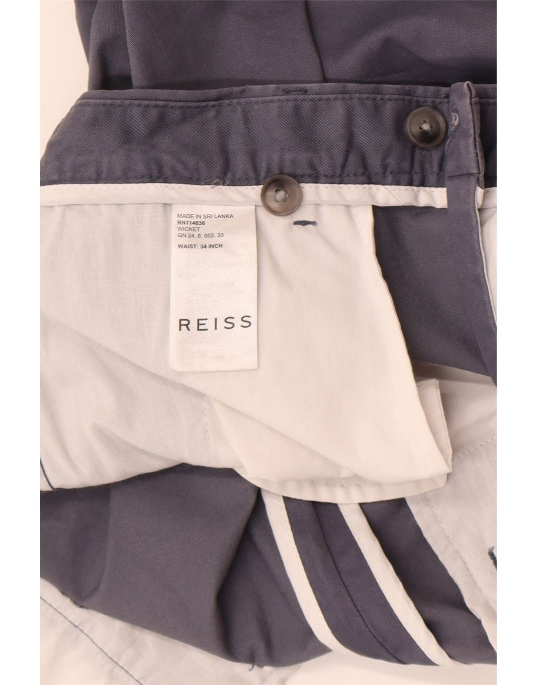 Shorts Chino Masculino Reiss W34 Grande Algodão Azul Marinho