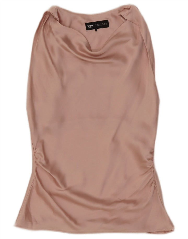 Blusa feminina sem mangas Zara Top UK 6 XS rosa poliéster