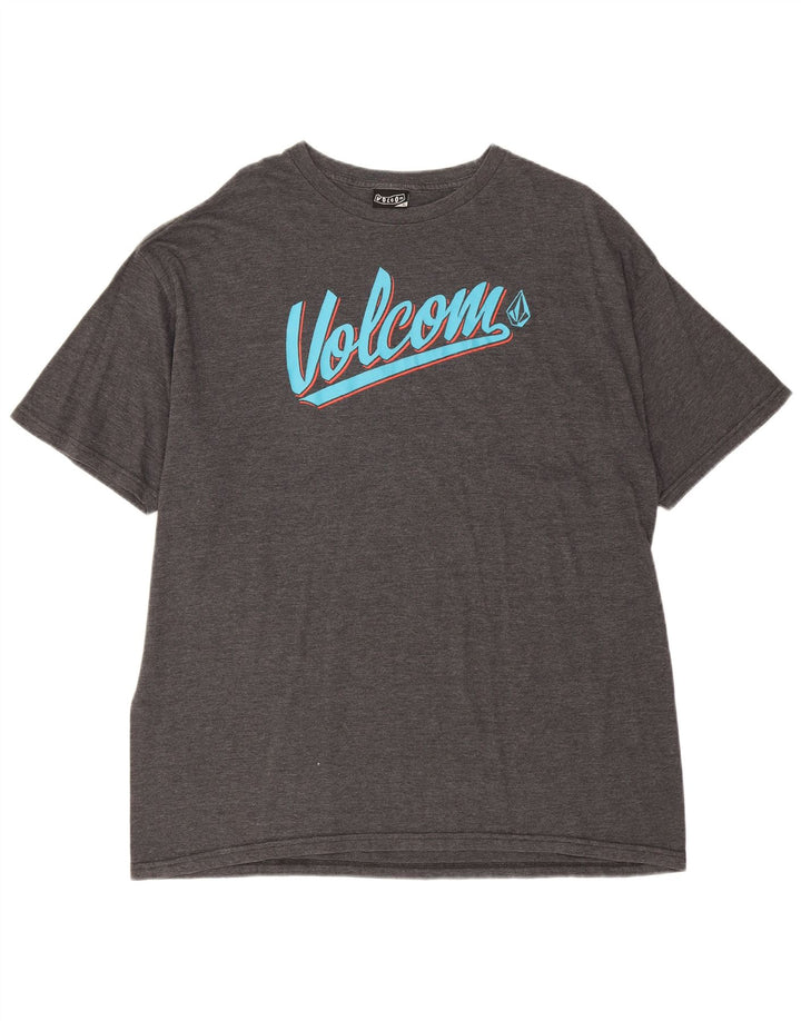 Camiseta masculina gráfica Volcom Top XL algodão manchado cinza