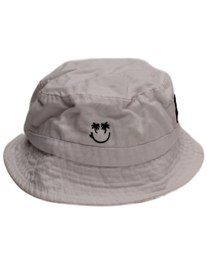 VINTAGE Womens Graphic Bucket Hat One Size White Cotton