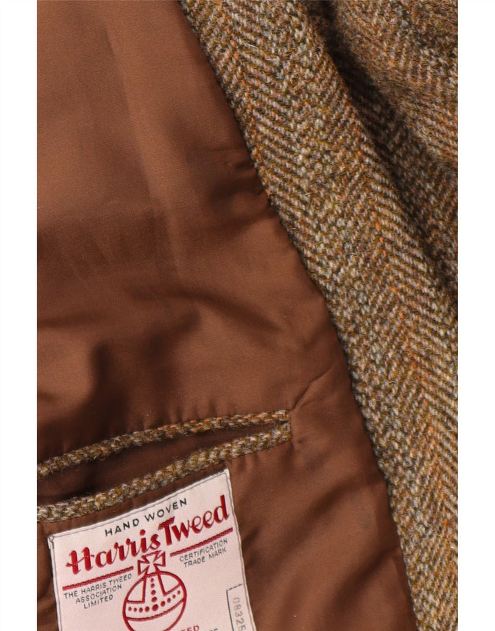 Jaqueta blazer masculina de 2 botões Harris Tweed Reino Unido 44 2XL lã espinha de peixe marrom