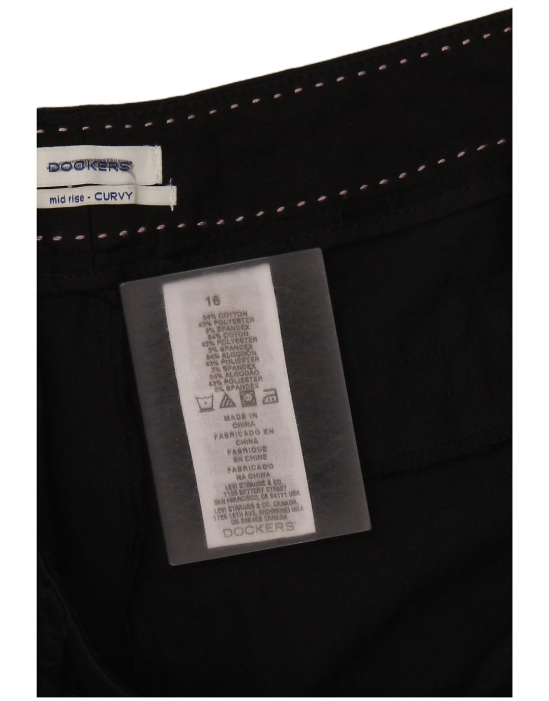 Calça capri feminina DOCKERS curvilínea de cintura média US 16 2XL W36 L21 preta