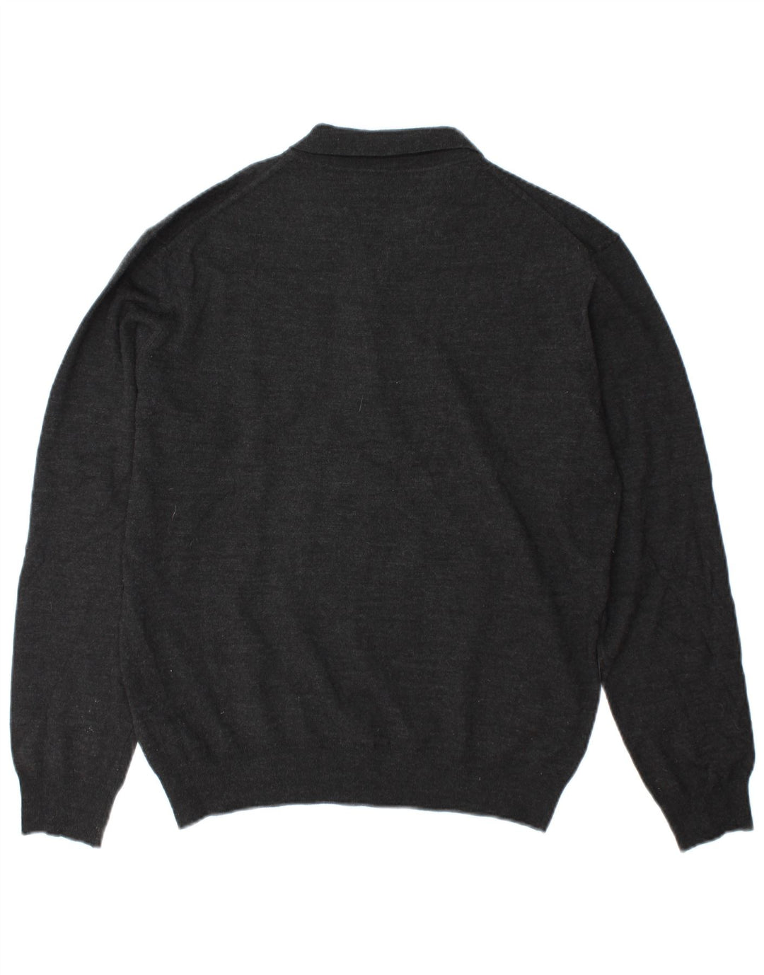 Suéter masculino Marks & Spencer com gola polo sob medida, lã cinza grande