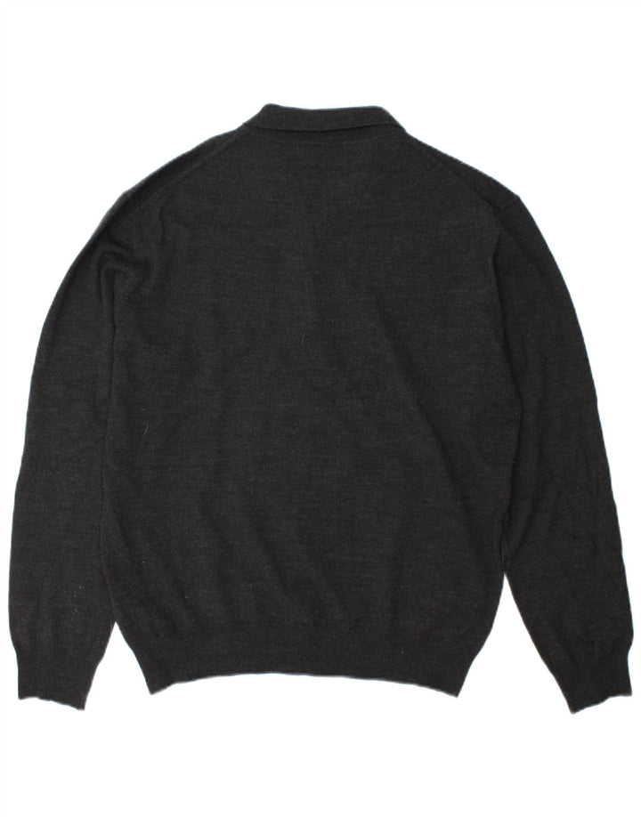 Suéter masculino Marks & Spencer com gola polo sob medida, lã cinza grande