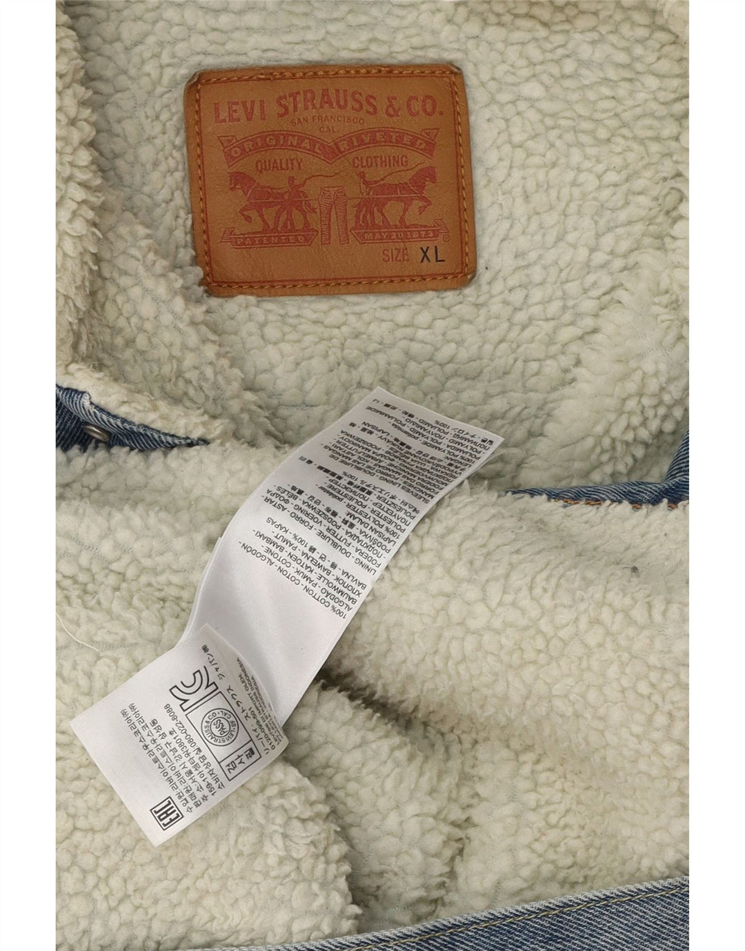 Jaqueta jeans masculina Sherpa LEVI'S UK 42 XL algodão azul