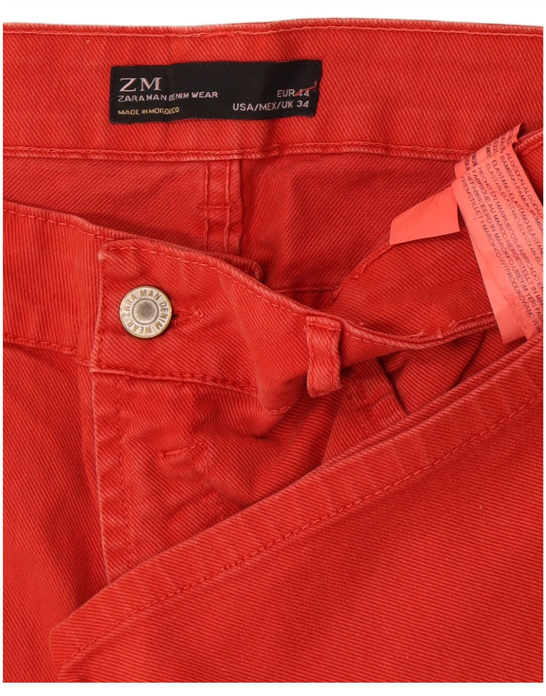 Zara Mens Denim Shorts EU 44 Grande W34 Algodão Vermelho