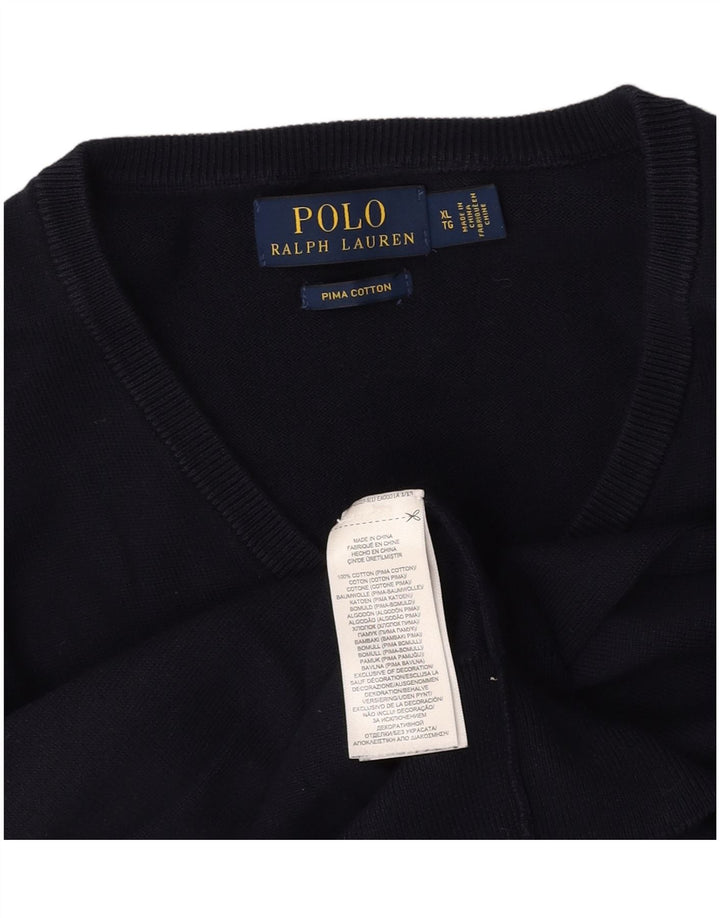 Suéter feminino POLO RALPH LAUREN com decote em V Reino Unido 18 XL azul marinho algodão
