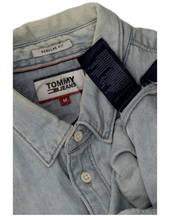 Camisa jeans masculina Tommy Hilfiger Regular Fit algodão azul médio