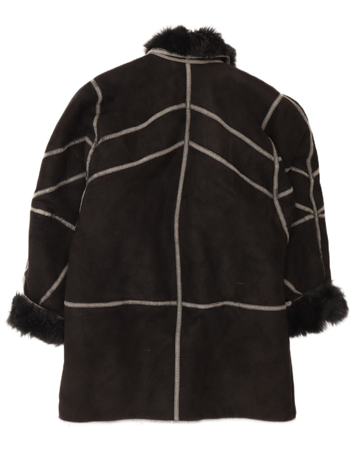 Sobretudo feminino vintage oversized shearling IT 42 médio preto shearling