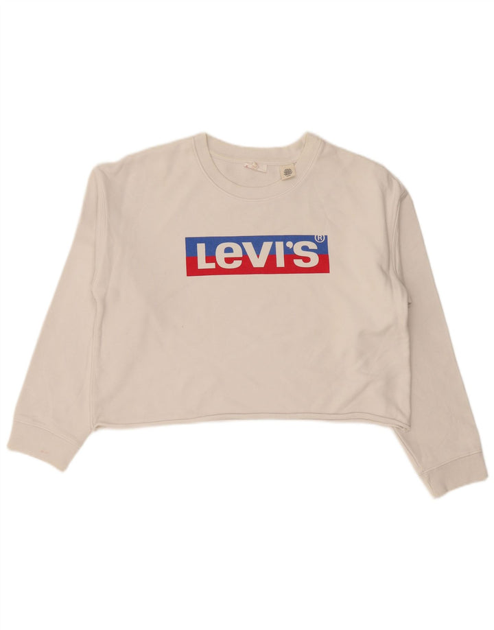 Moletom feminino Levi's Oversized Graphic Crop Jumper Reino Unido 10 Pequeno Branco