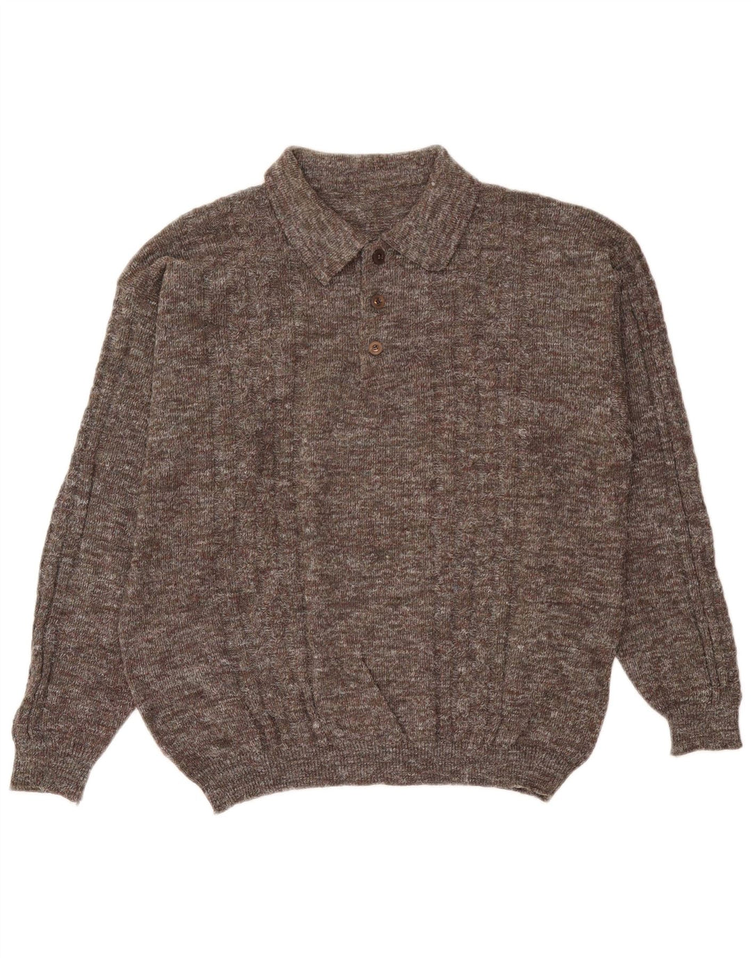 Suéter masculino vintage com gola polo grande cinza manchado
