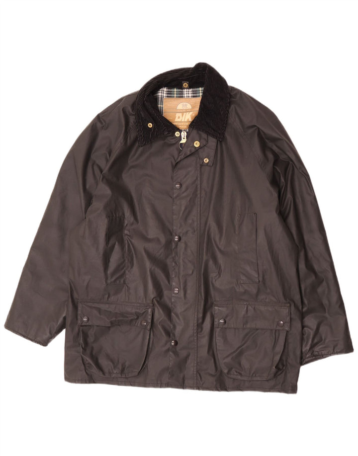 Jaqueta masculina vintage de algodão encerado UK 38 médio preto