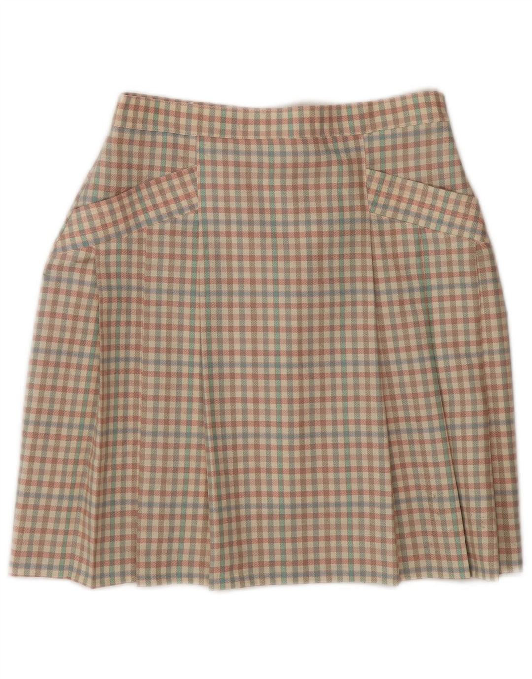 Mini saia feminina vintage IT 42 médio W26 lã de algodão multicolorida