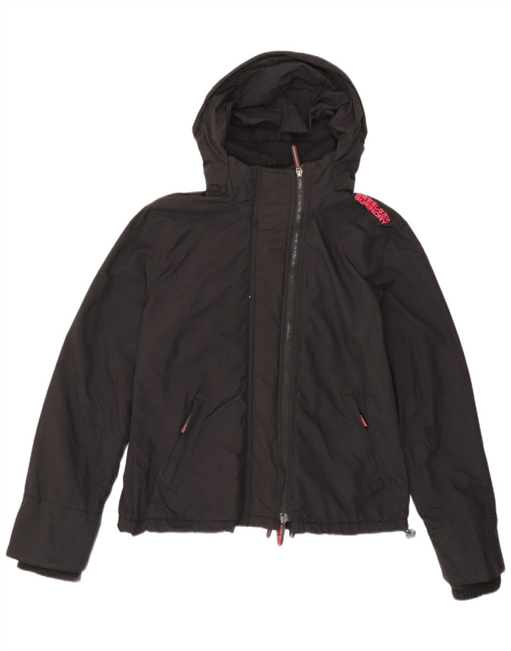 Jaqueta corta-vento feminina Superdry com capuz UK 14 grande nylon preto