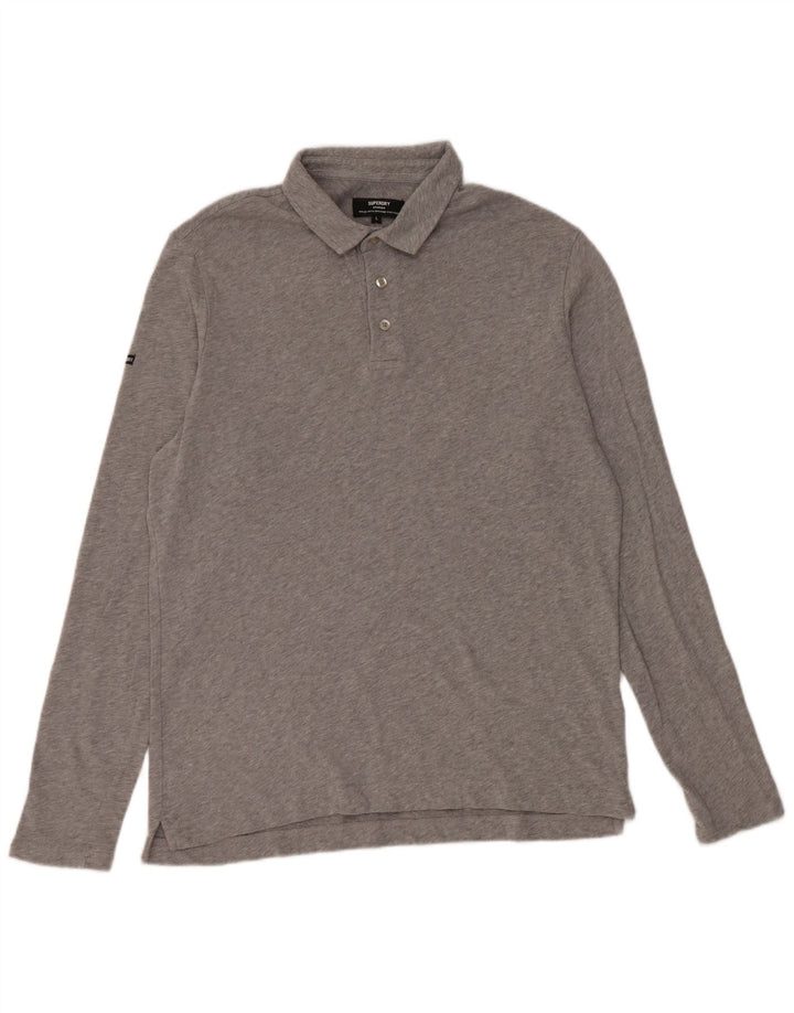 Camisa polo masculina Superdry de manga comprida grande algodão cinza