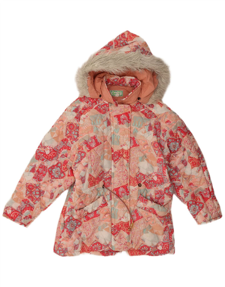 Jaqueta acolchoada com capuz feminino vintage EU 40 médio floral multicolorido