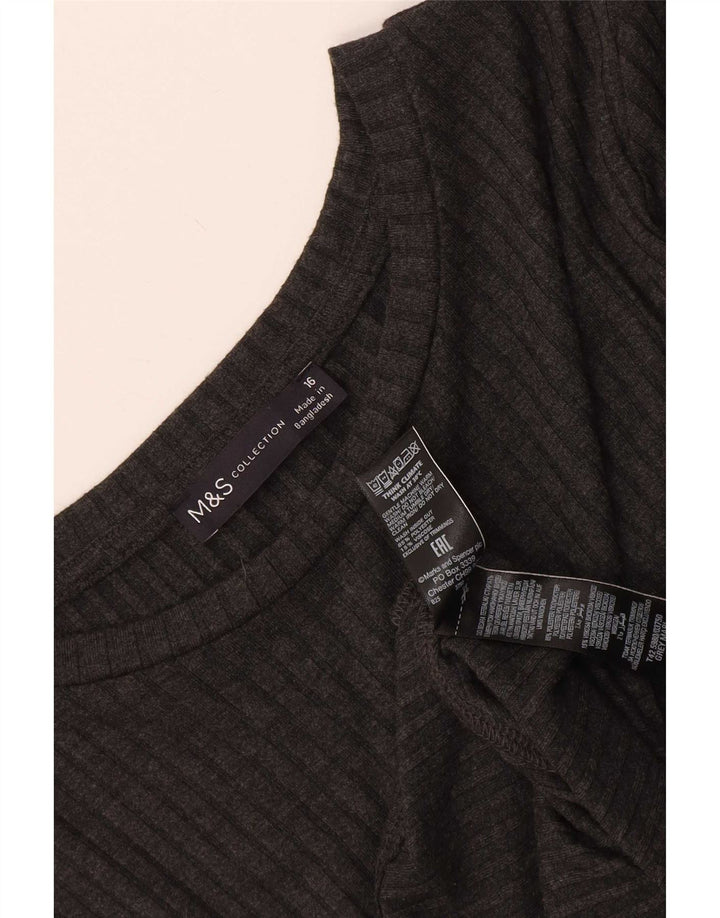 Vestido maxi feminino de manga comprida Marks & Spencer UK 16 poliéster cinza grande