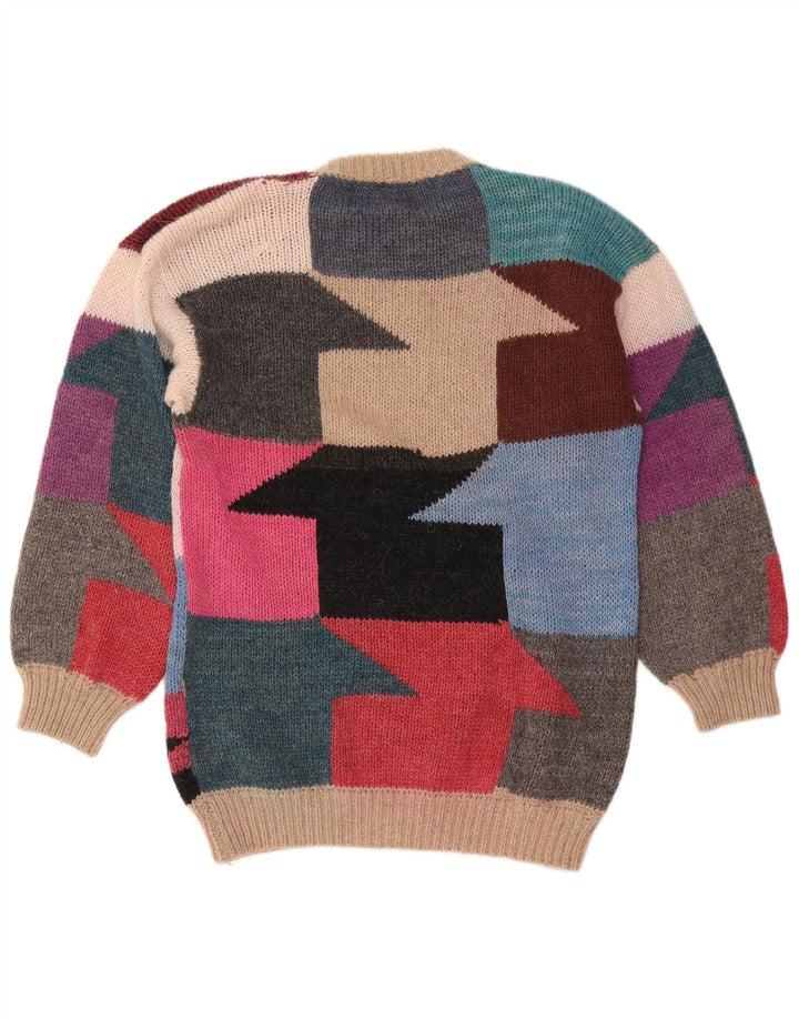 Suéter feminino vintage com gola redonda UK 14 médio multicolorido