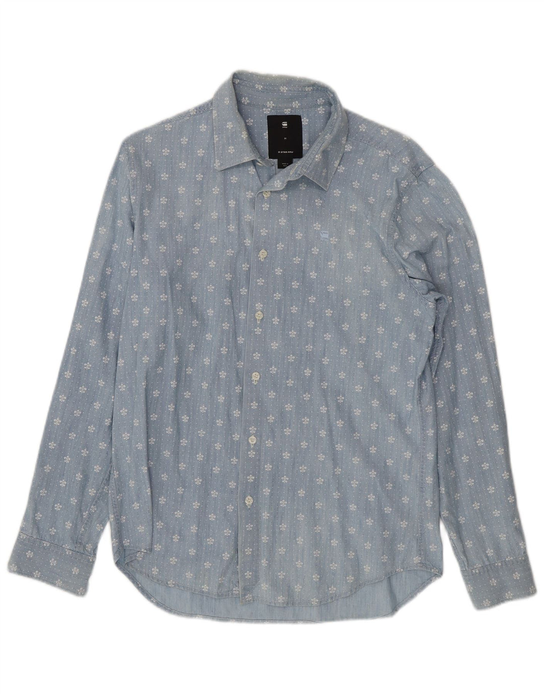Camisa masculina G-STAR algodão manchado azul médio