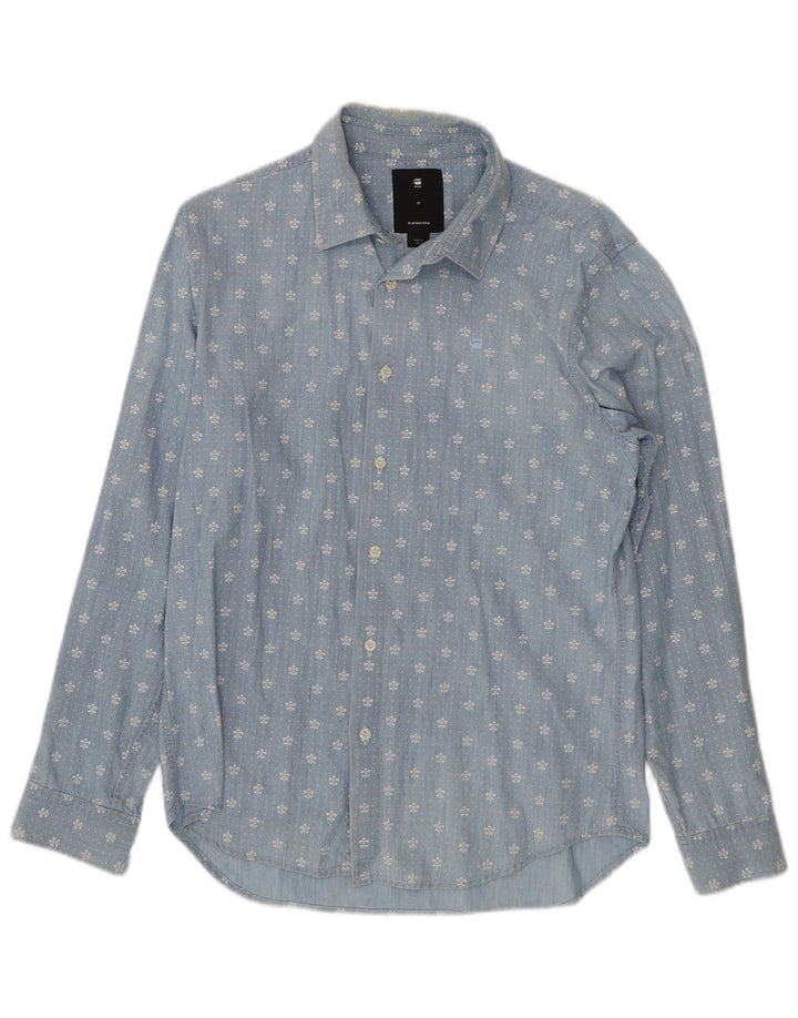 Camisa masculina G-STAR algodão manchado azul médio