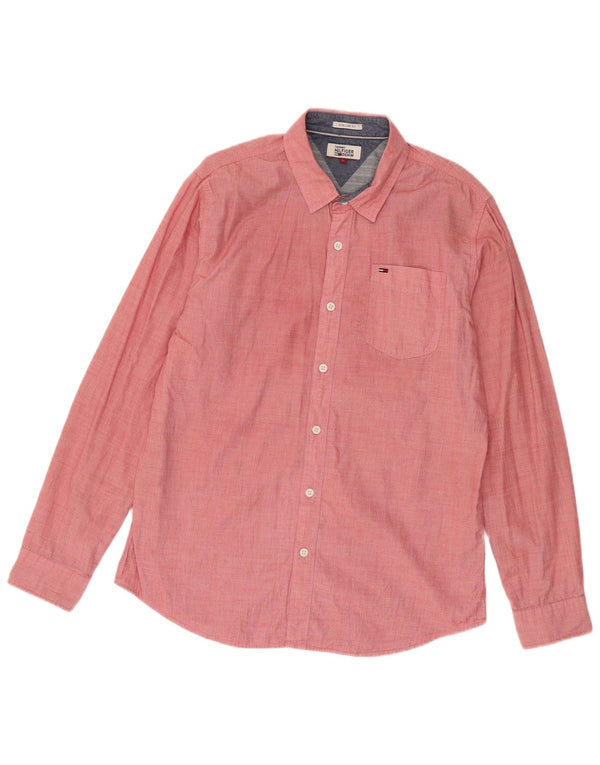 Camisa masculina Tommy Hilfiger Regular Fit grande algodão rosa