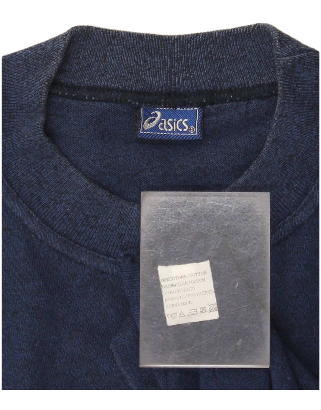 Camiseta gráfica masculina ASICS Top médio azul marinho algodão colorblock