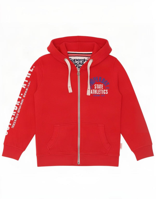 Suéter feminino Superdry com capuz e zíper gráfico UK 14 algodão vermelho médio
