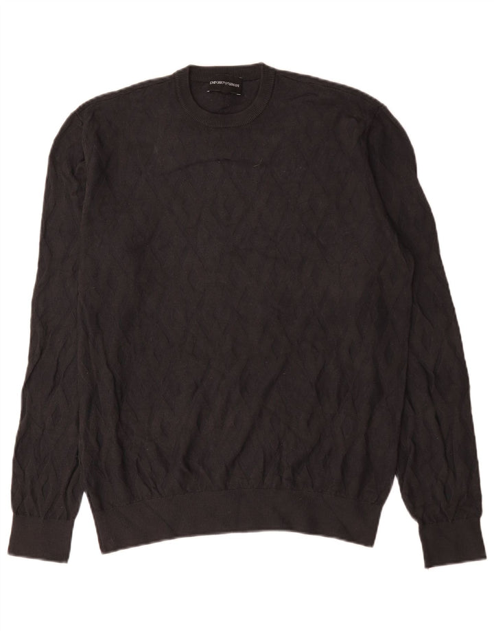 Suéter masculino Emporio Armani com gola redonda e viscose cinza médio