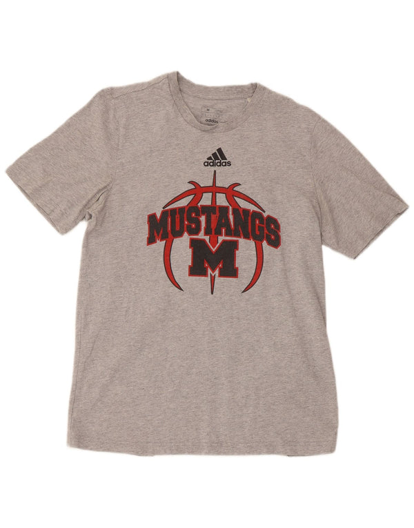 Adidas Mens Mustangs manga curta camiseta gráfica regular top cinza médio