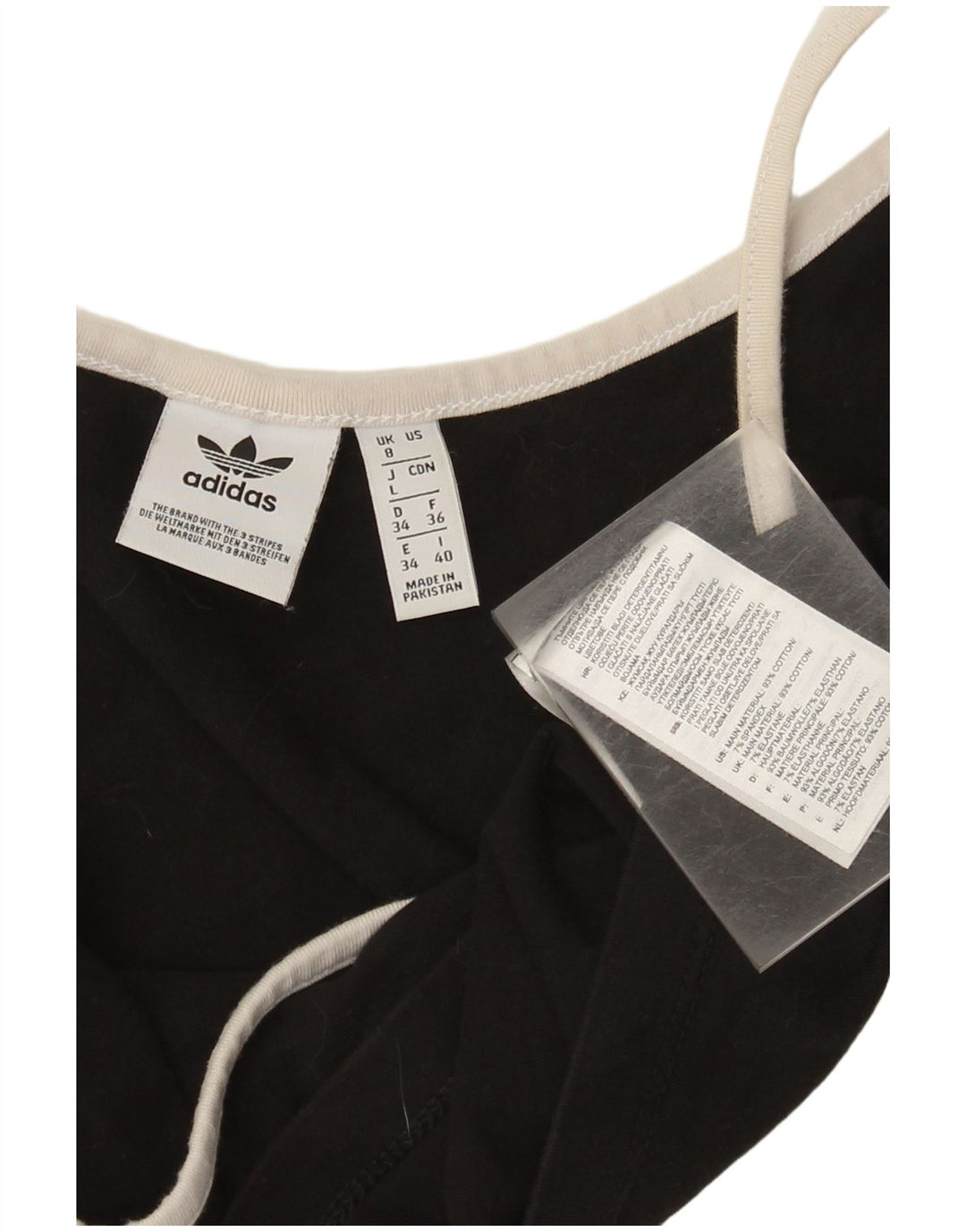 Adidas Mulheres Crop Cami Top UK 8 Pequeno Algodão Preto