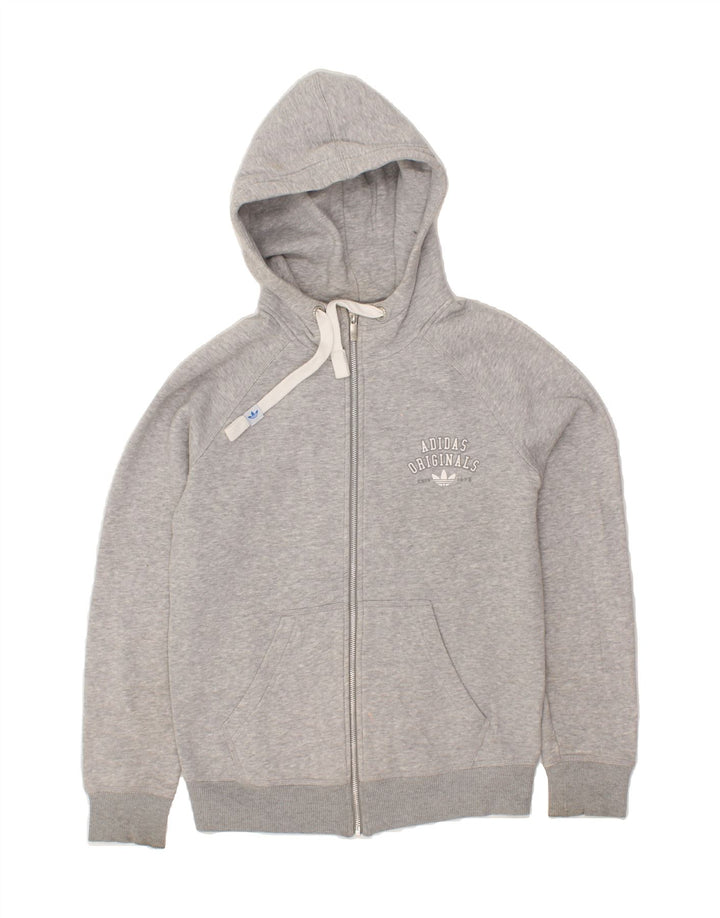 ADIDAS Womens Graphic Zip Hoodie Sweater UK 14 Medium Grey Cotton Vintage Adidas and Second-Hand Adidas from Messina Hembry 