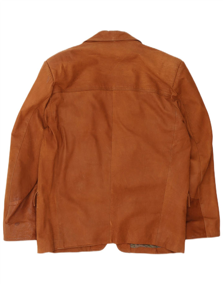 Jaqueta blazer masculina vintage de couro com 1 botão IT 52 grande marrom
