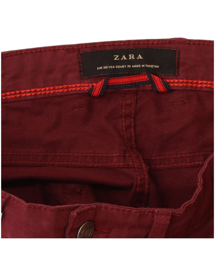 ZARA Mens Slim Casual Calças EU 38 Pequeno W30 L32 Algodão Borgonha