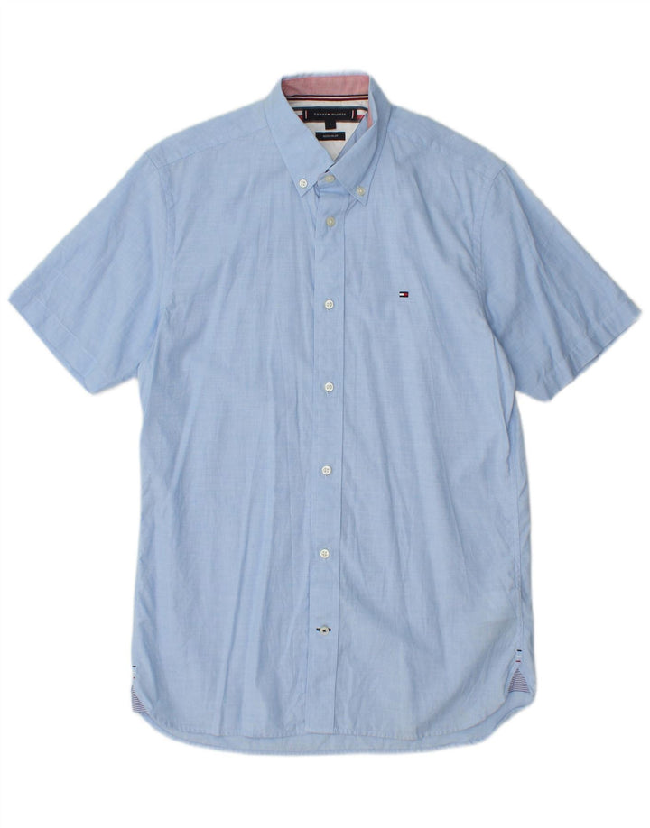 Camisa masculina TOMMY HILFIGER de manga curta regular fit pequena azul algodão