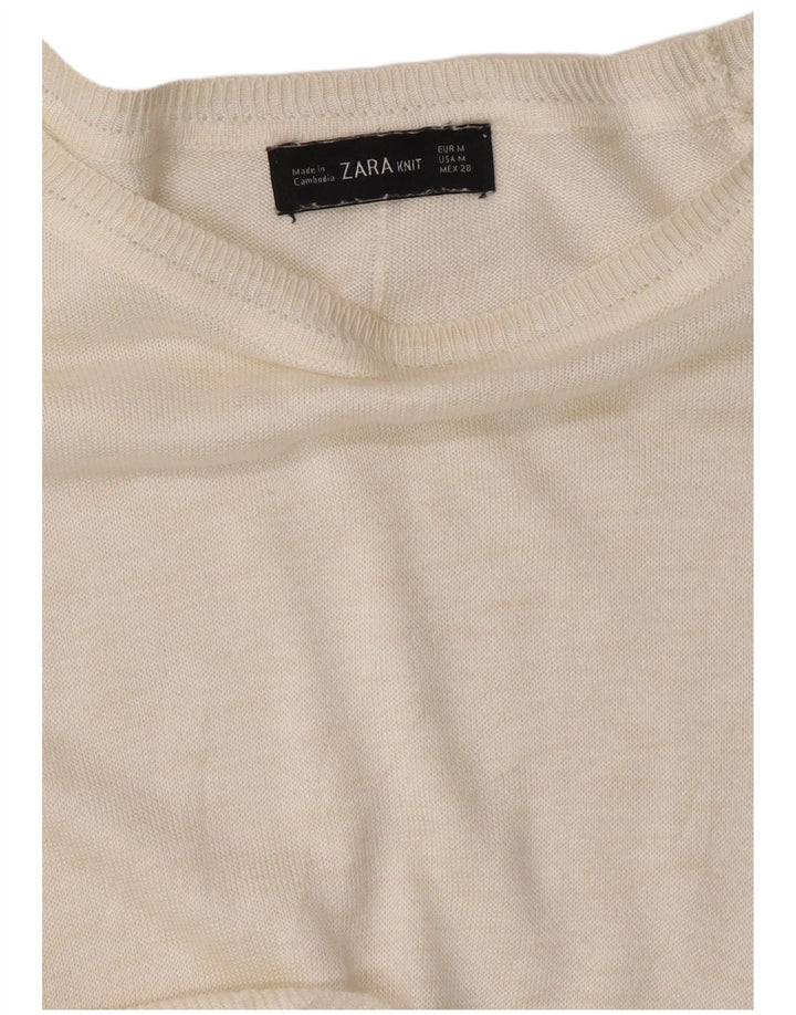Suéter feminino ZARA com gola canoa UK 14 médio branco