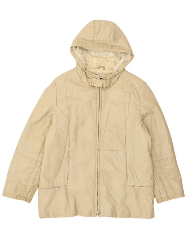 Jaqueta de couro com capuz feminino vintage IT 46 couro bege grande