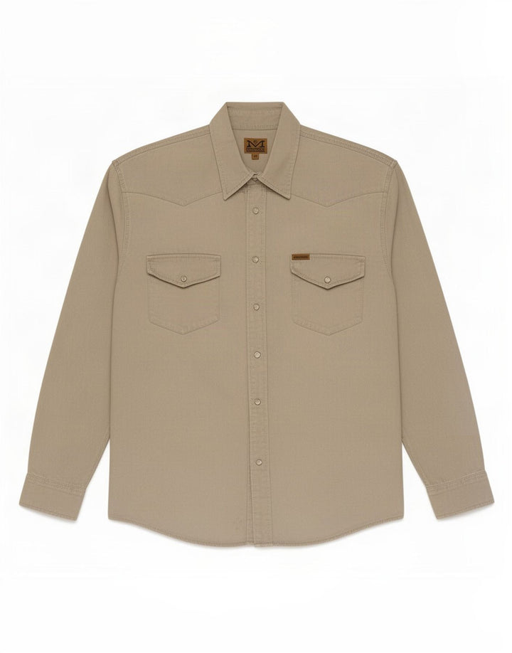 Camisa masculina ocidental MAVERICK algodão bege grande