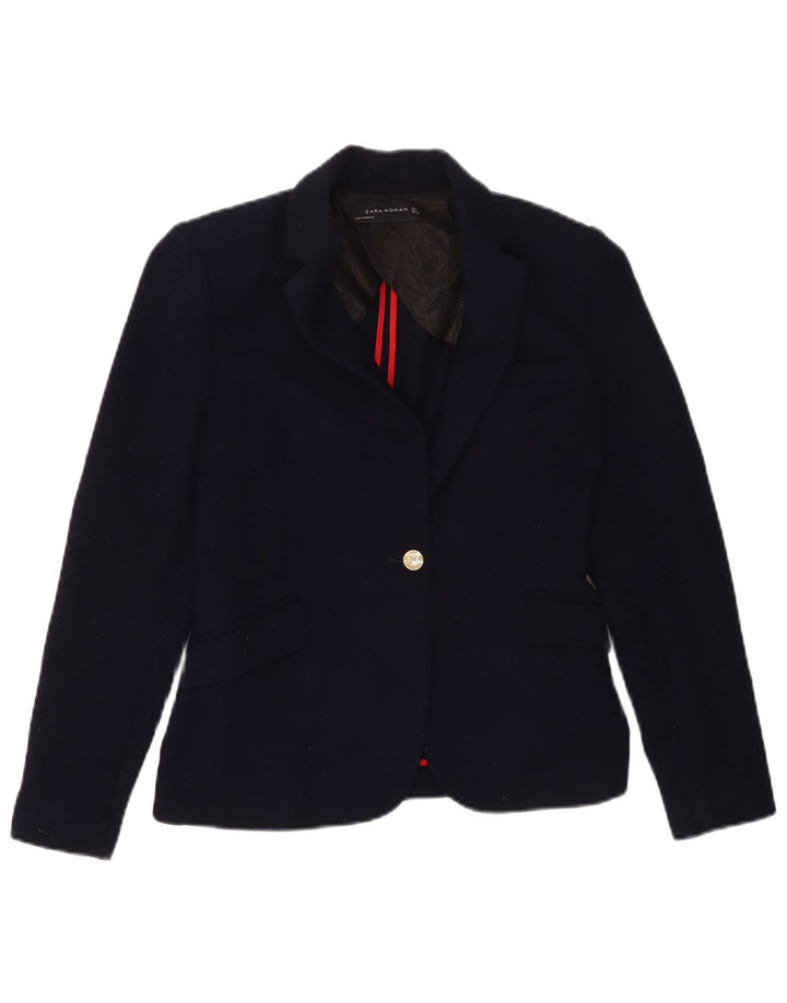 Jaqueta blazer feminina Zara com 1 botão Reino Unido 12 poliéster azul marinho médio