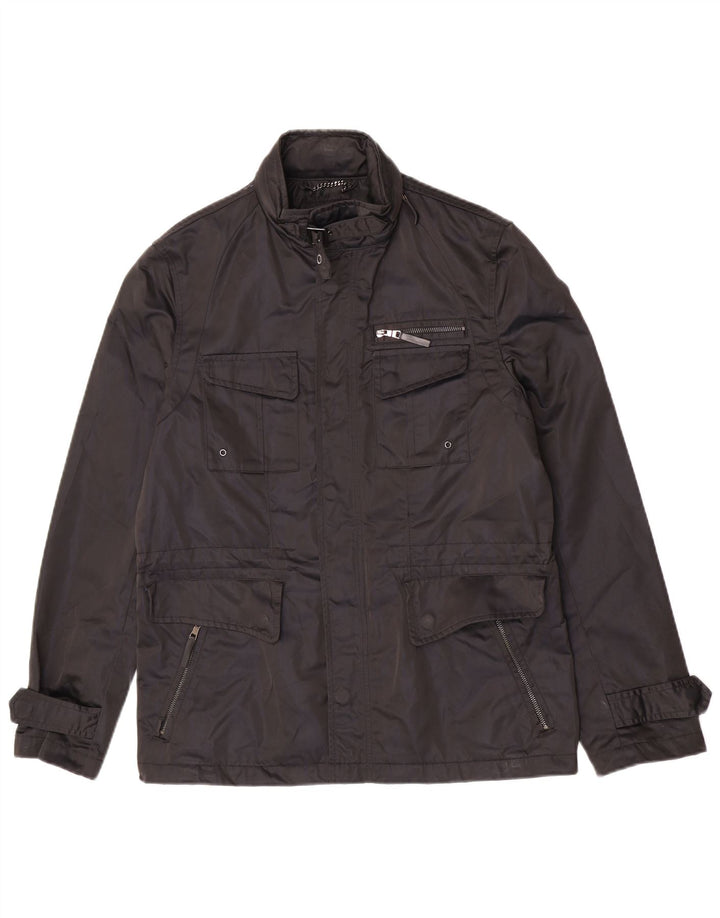 Jaqueta utilitária masculina Zara com capuz UK 38 poliéster preto médio
