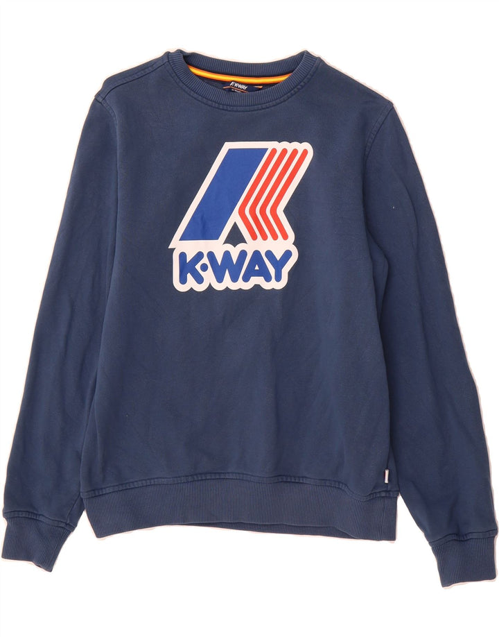 K-WAY Boys Graphic Sweatshirt Jumper 13-14 Years Navy Blue Cotton Vintage K-Way and Second-Hand K-Way from Messina Hembry 