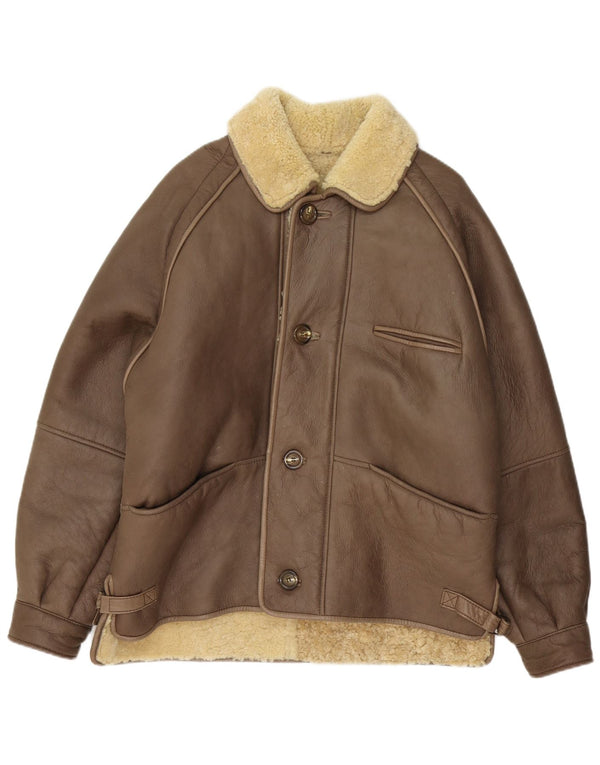 Jaqueta masculina vintage shearling IT 50 grande couro cinza