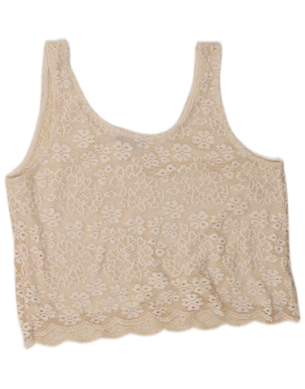 Topshop feminino cropped renda cami top UK 12 poliéster floral esbranquiçado médio