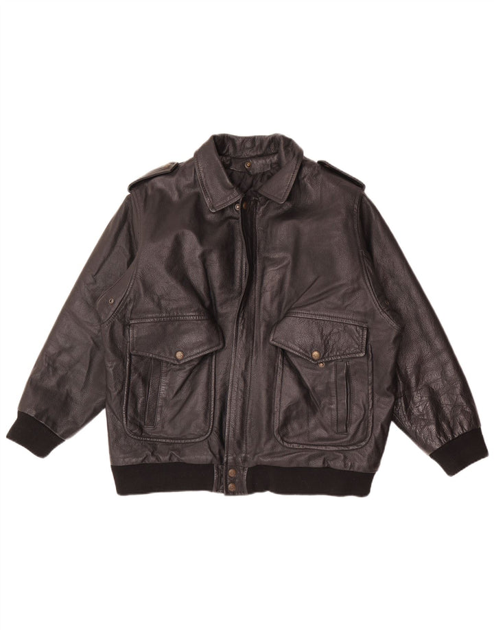 Jaqueta de couro militar masculina vintage UK 36 pequena preta