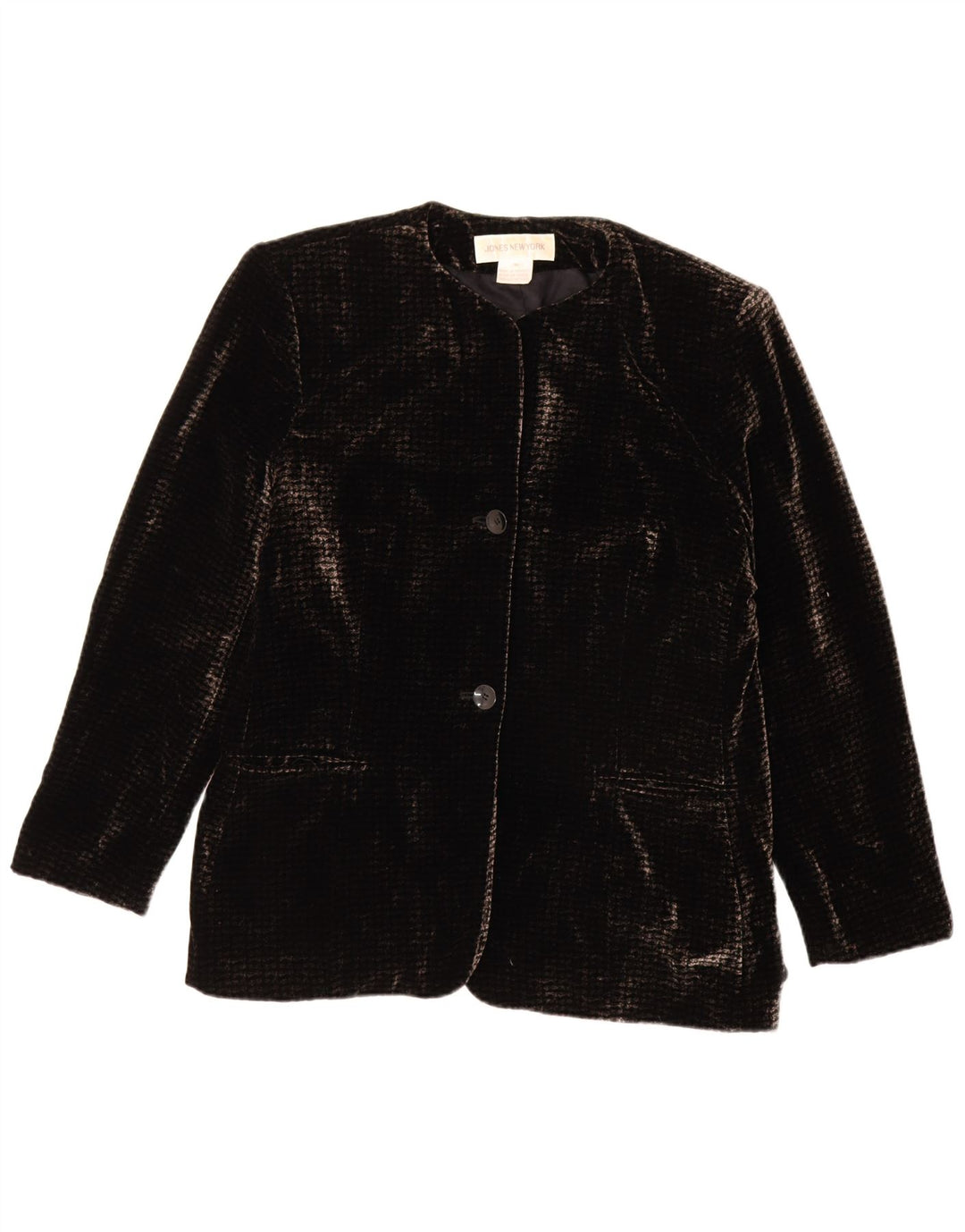 Jaqueta blazer feminina de veludo com 2 botões Jones New York Reino Unido 16 grande rayon preto