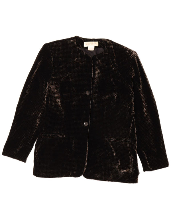 Jaqueta blazer feminina de veludo com 2 botões Jones New York Reino Unido 16 grande rayon preto
